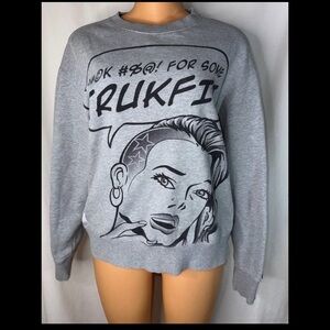Gray Graphic Pop Art Sweatshirt with Black Print